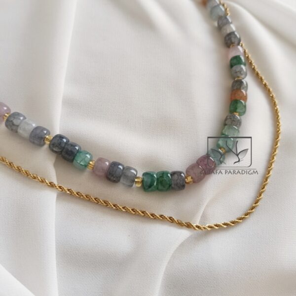 Stainless steel and colored beads necklaces set