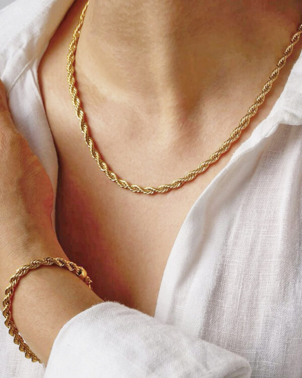 Set of Rolled Golden Stainless Steel Bracelet+Necklace